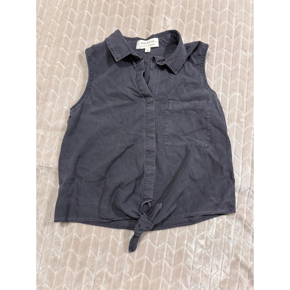 Cloth & Stone  Sleeveless Tie Front Top M Washed Lyocell Button Down Shirt.